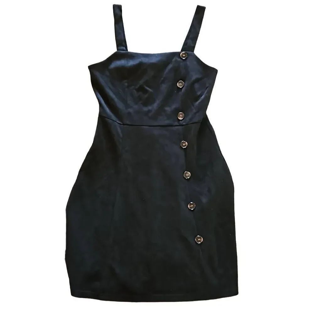 Allegra K Faux Suede Jumper Dress Black Small